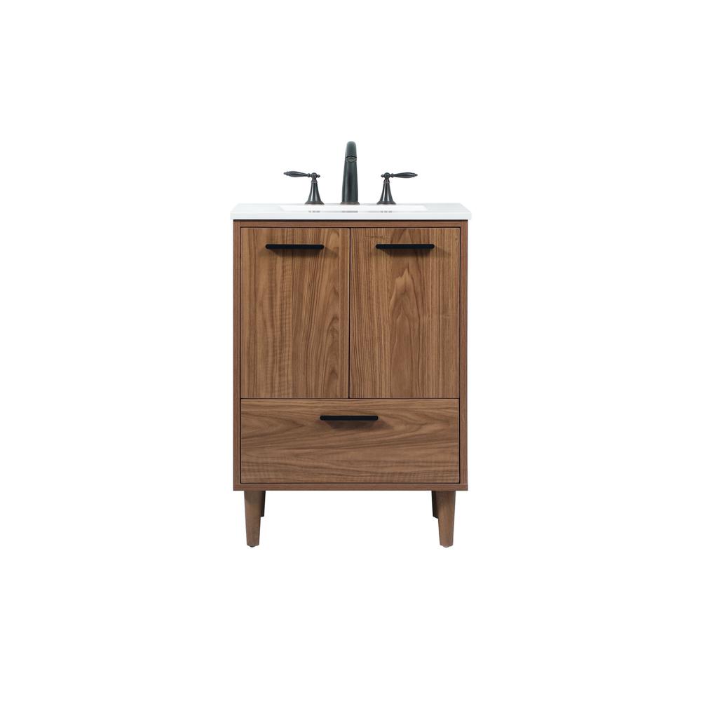 24 inch Single bathroom vanity in walnut brown. Picture 1