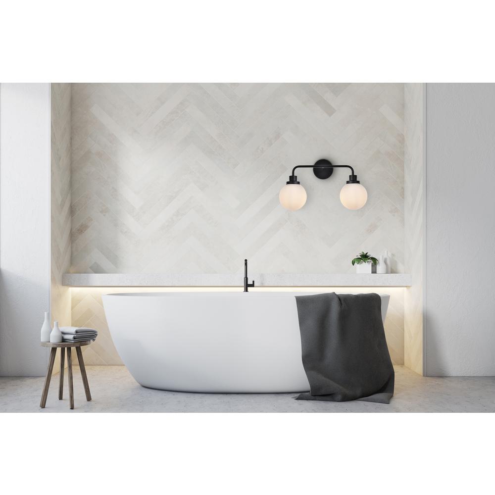 Hanson 2 lights bath sconce in black with frosted shade. Picture 7