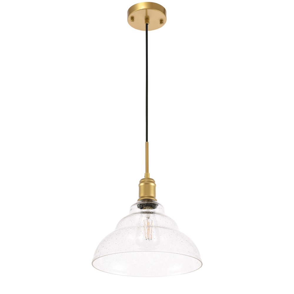Gil 1 Light Brass And Clear Seeded Glass Pendant. Picture 5