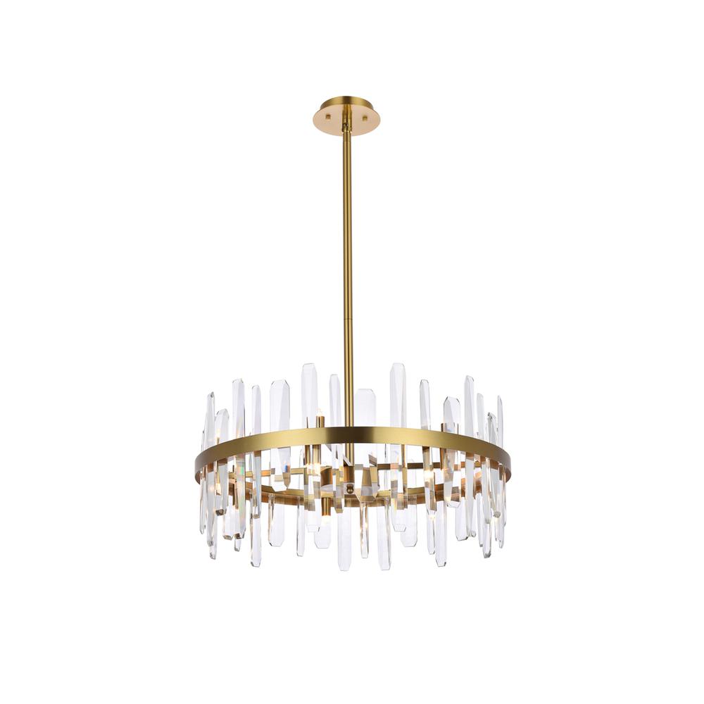 Serena 25 inch crystal round pendant in satin gold. Picture 1