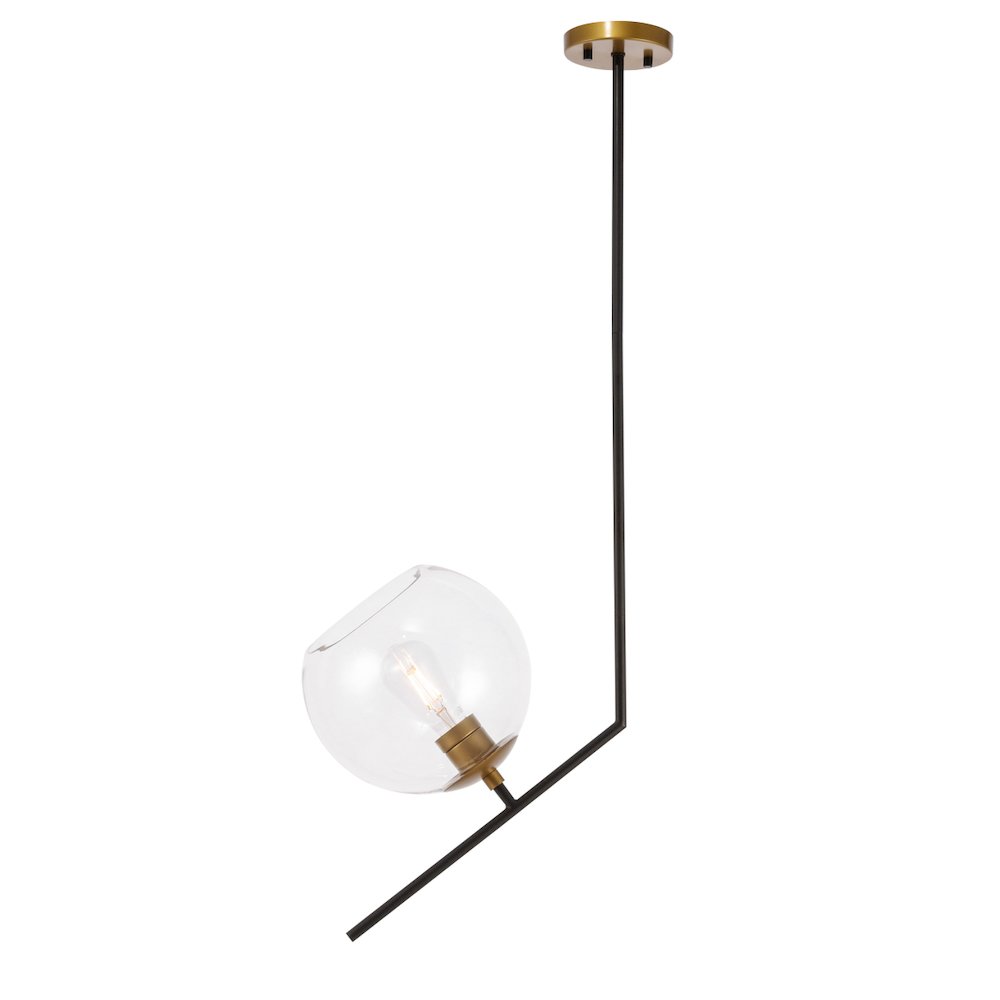 Ryland 1 Light Black And Brass And Clear Glass Pendant. Picture 1