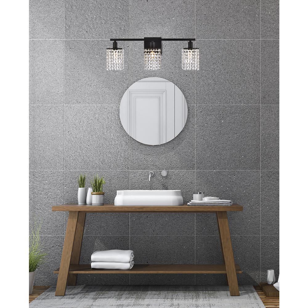 Phineas 3 lights bath sconce in black with clear crystals. Picture 6