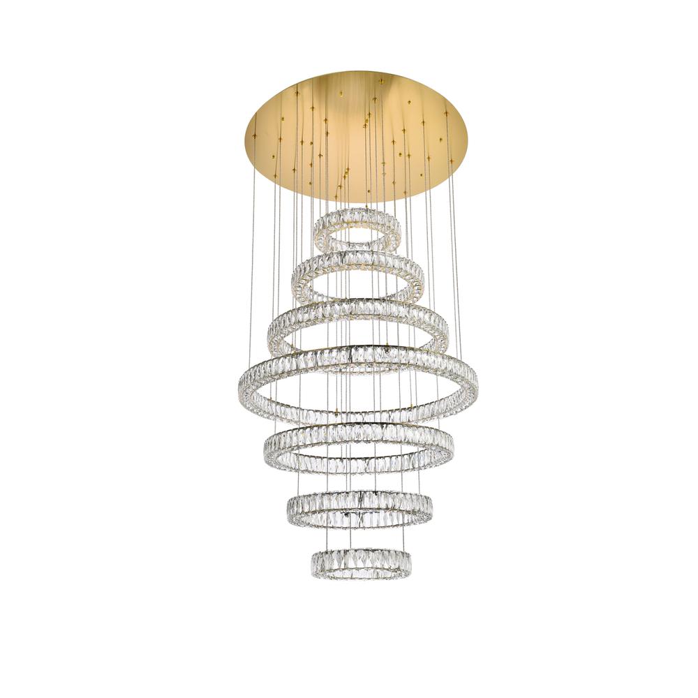 Monroe 40 inch LED seven ring chandelier in gold. Picture 6