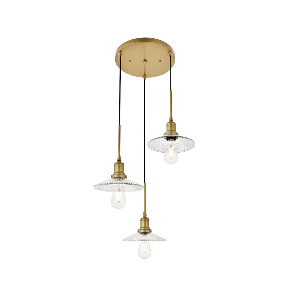 Waltz 3 Light Brass Pendant. Picture 4