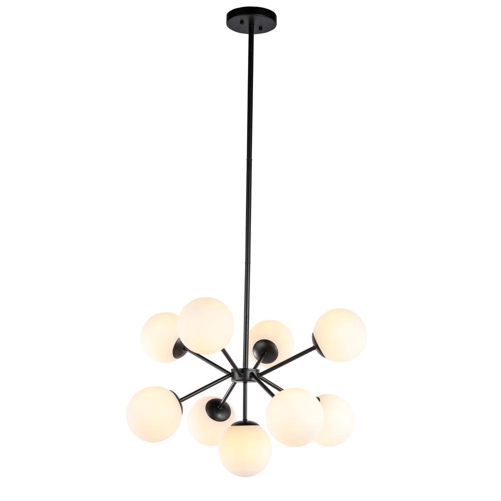 Jupiter 9 light Black and Frosted White glass pendant. Picture 1