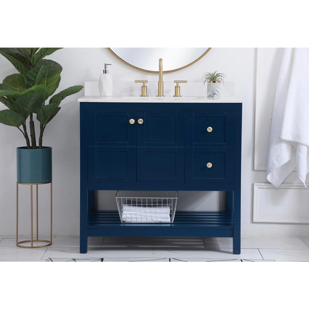 36 inch Single Bathroom Vanity in Blue with Backsplash. Picture 14