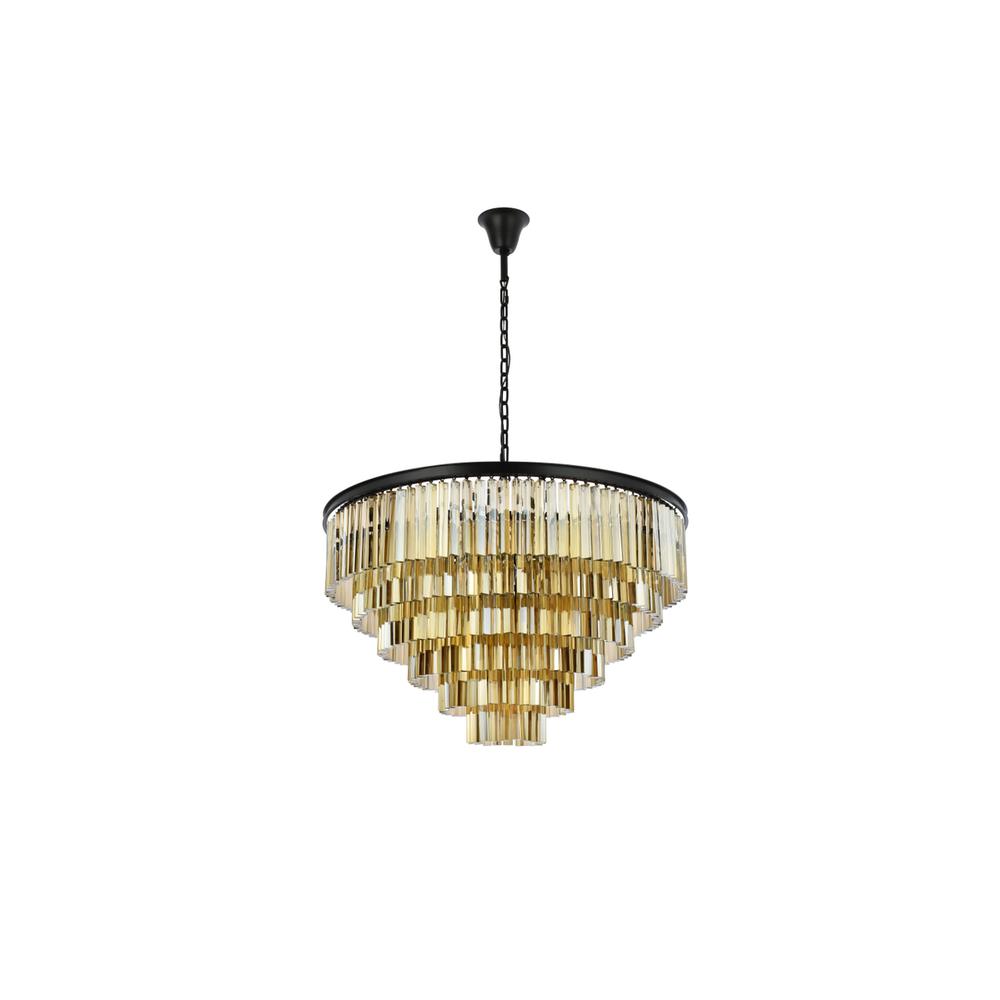 Sydney 33 light Matte Black Chandelier Golden Teak (Smoky) Royal Cut Crystal. Picture 6