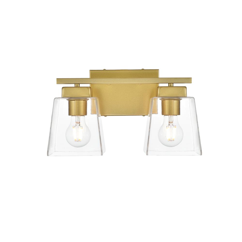 Merrick 2 light Brass and Clear Bath Sconce. Picture 1