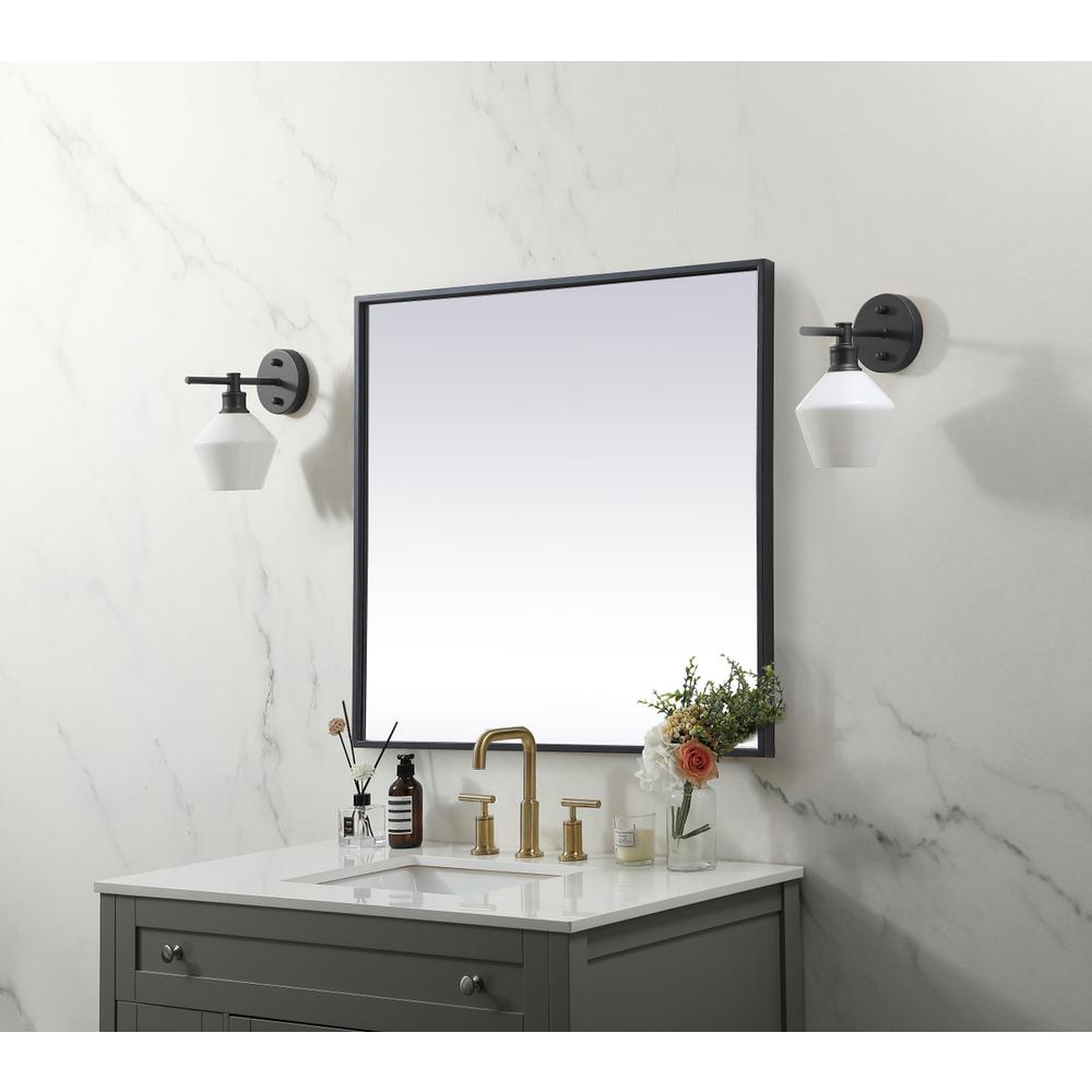 Metal Frame Square Mirror 24 inch in Black. Picture 2