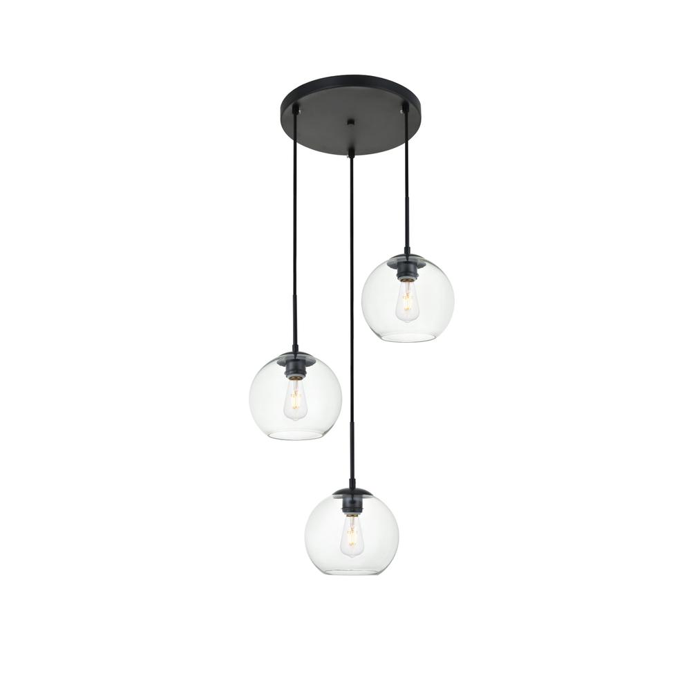 Baxter 3 Lights Black Pendant With Clear Glass. Picture 1