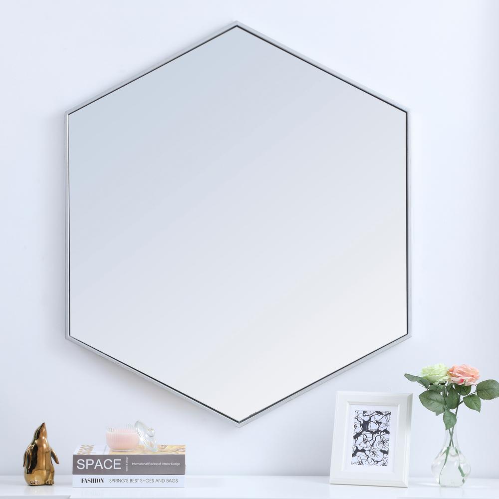 Metal frame hexagon mirror 41 inch in silver. Picture 13