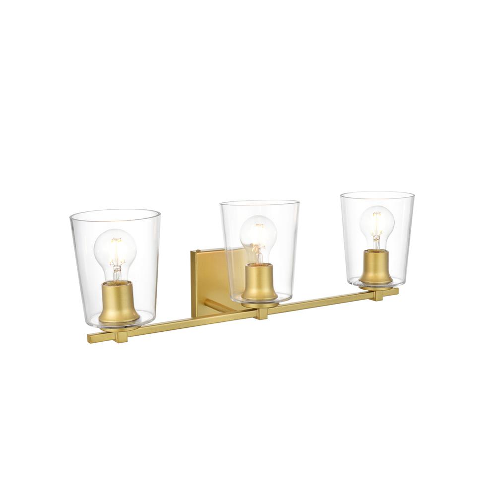 Kacey 3 light Brass and Clear Bath Sconce. Picture 3