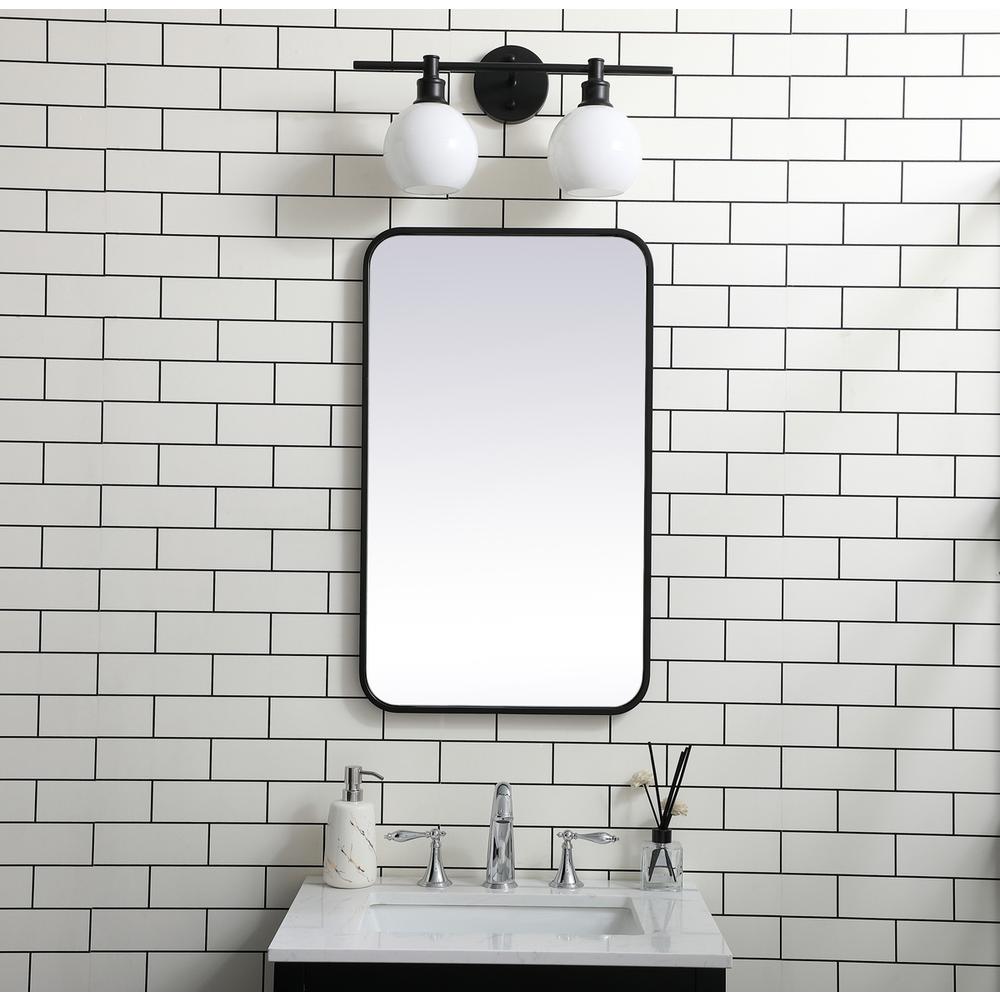 Soft corner metal rectangular mirror 18x30 inch in Black. Picture 9
