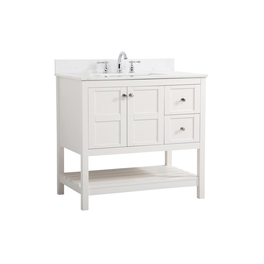 36 inch Single Bathroom Vanity in White with Backsplash. Picture 7