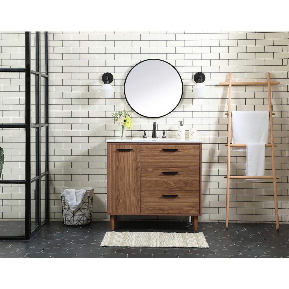 36 inch Single bathroom vanity in walnut brown. Picture 4