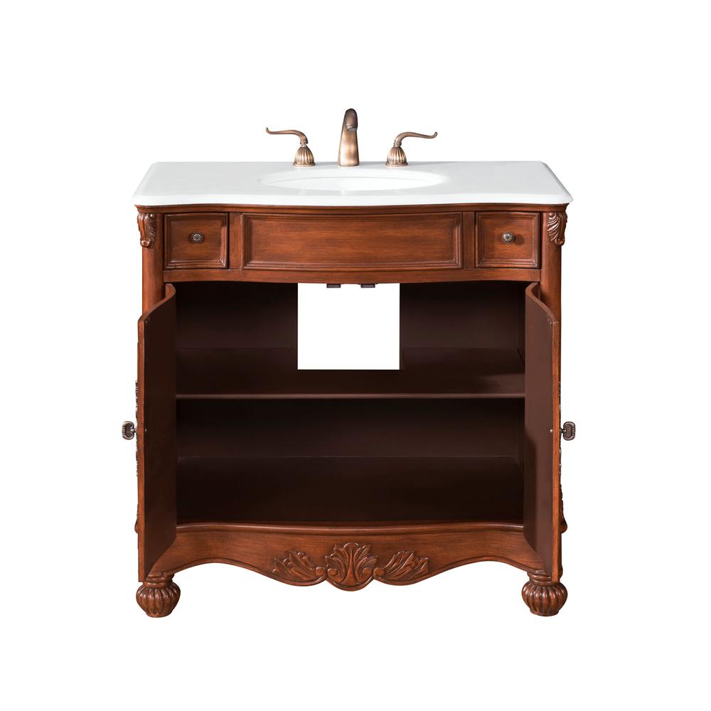 36 inch Single Bathroom vanity in brown with ivory white engineered marble. Picture 4