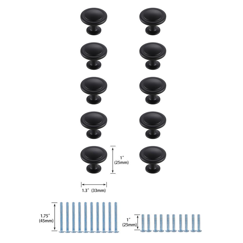 Logyn 1.3" Diameter Matte Black Mushroom Knob Multipack (Set of 10). Picture 5