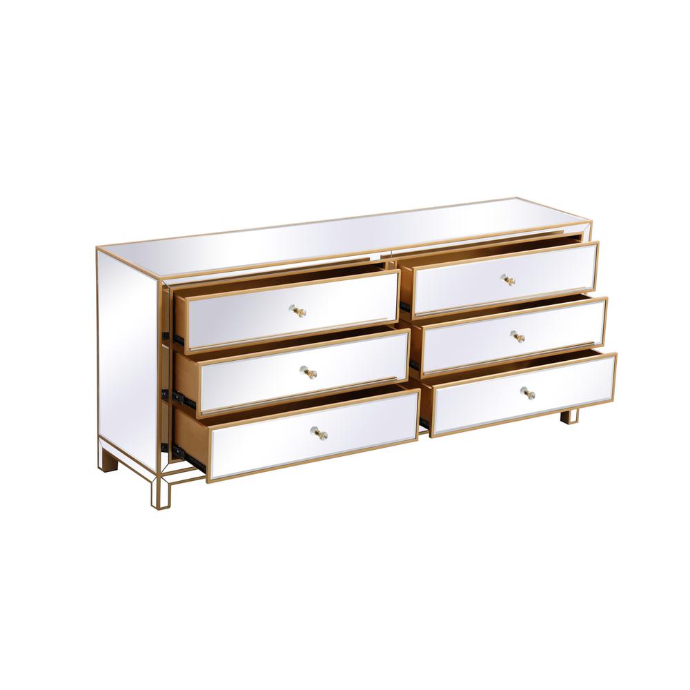 Reflexion 72 in. mirrored six drawer chest in gold. Picture 6
