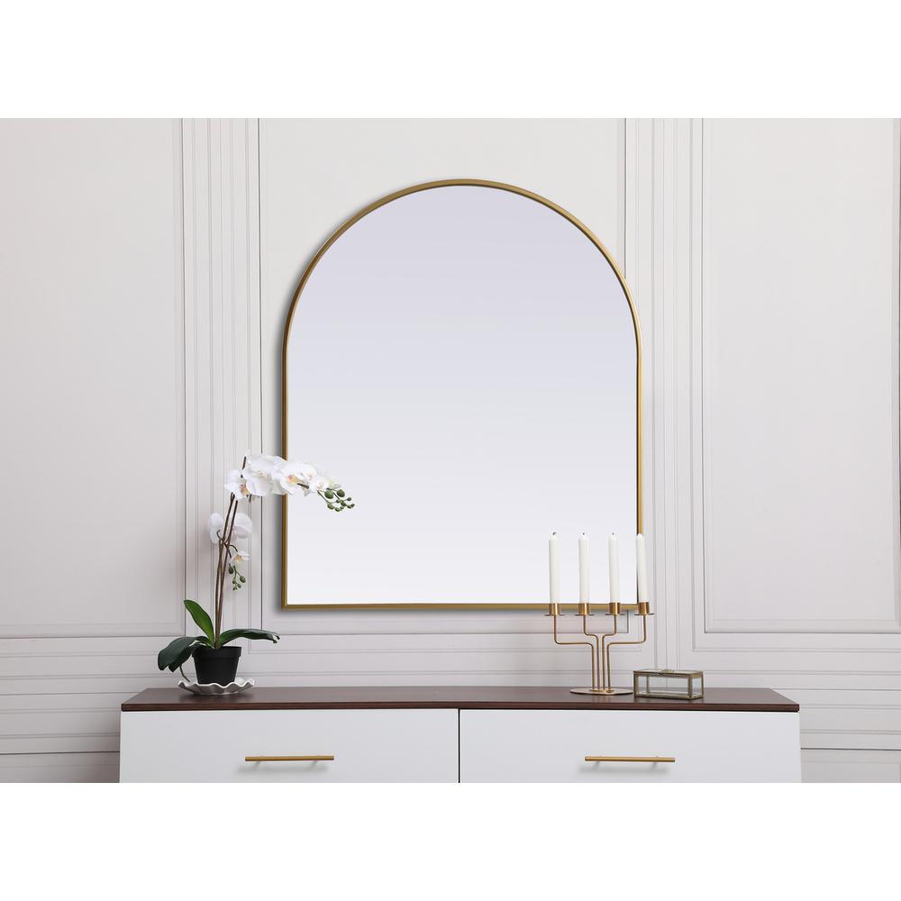 Metal Frame Arch Mirror 30x36 Inch in Brass. Picture 3