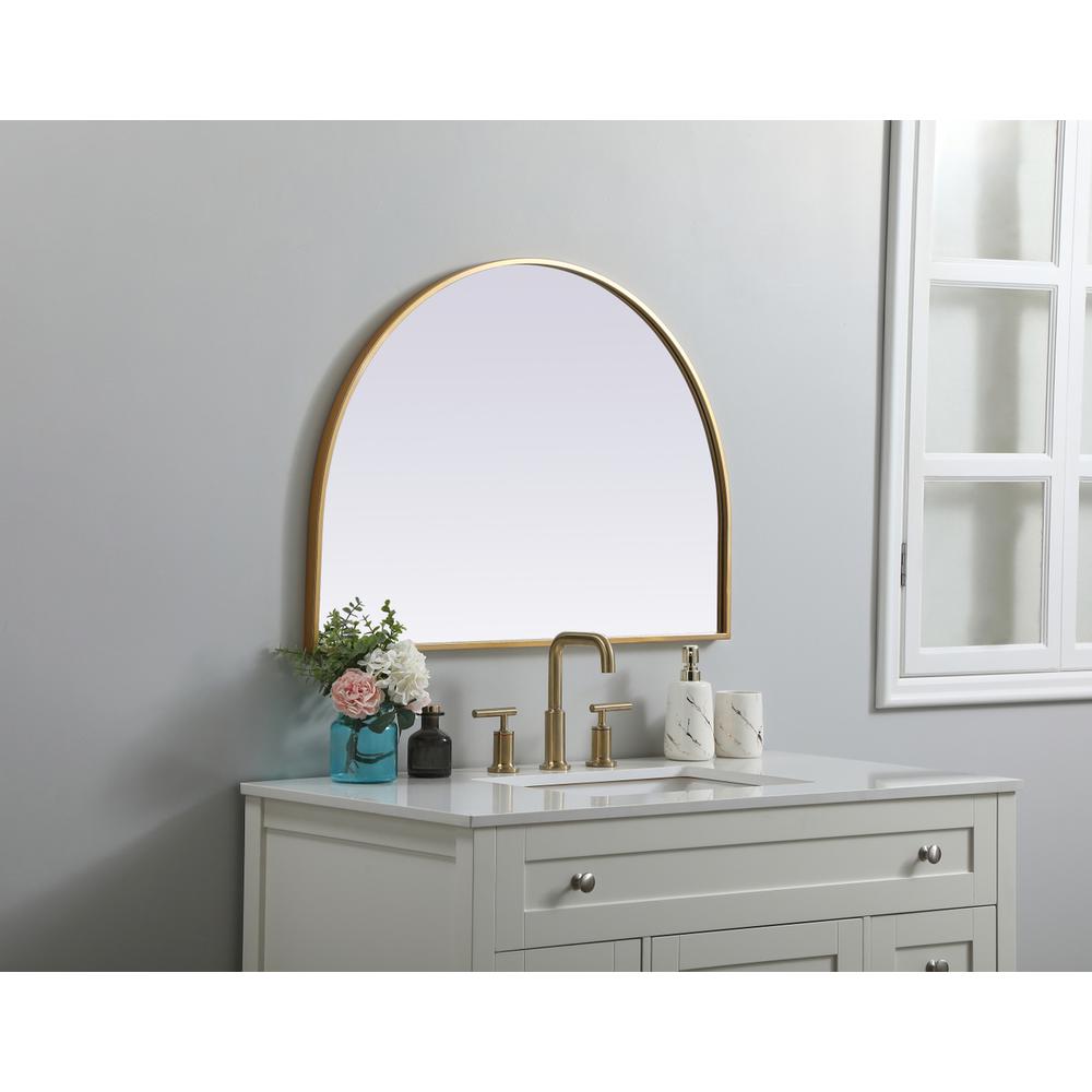Metal Frame Arch Mirror 33x24 Inch in Brass. Picture 2