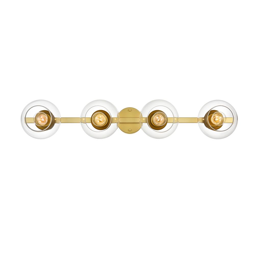 Rogelio 4 light Brass and Clear Bath Sconce. Picture 1