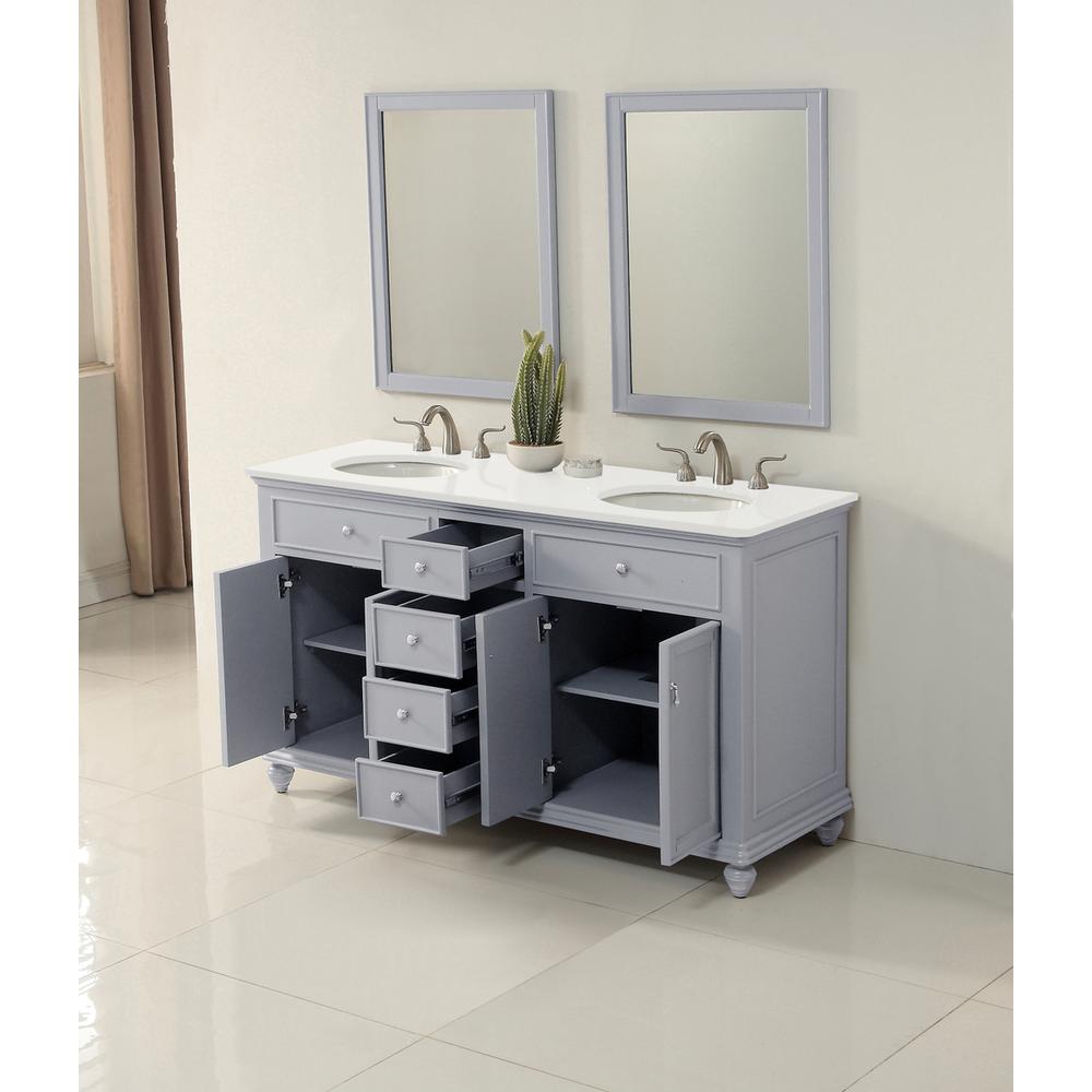 60 inch Double Bathroom vanity in Light Grey with ivory white engineered marble. Picture 8