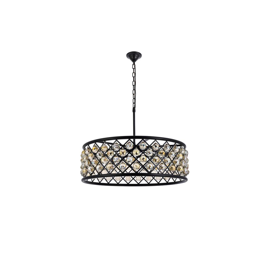 Madison 8 light Matte Black Chandelier Golden Teak (Smoky) Royal Cut Crystal. Picture 6