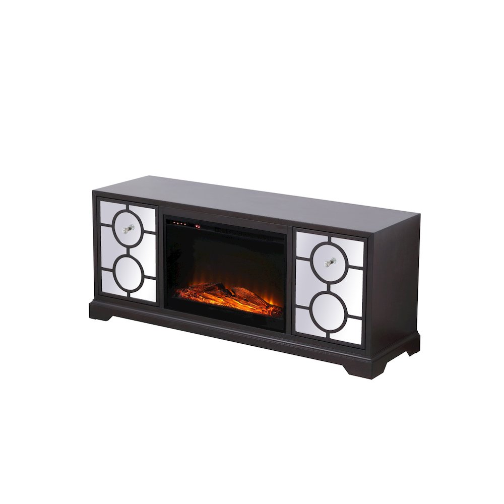60 In. Mirrored Tv Stand With Wood Fireplace Insert In Dark Walnut. Picture 6