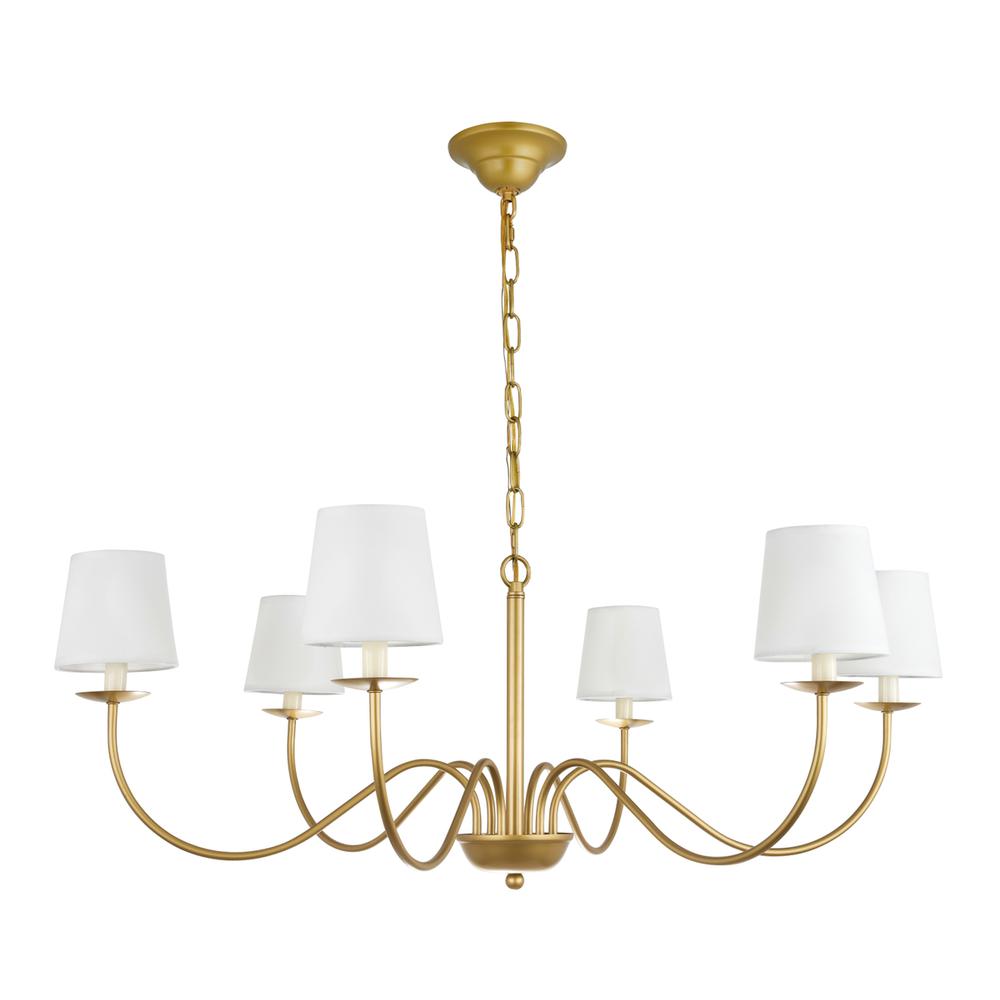 Eclipse 6 light Brass and White shade chandelier. Picture 4
