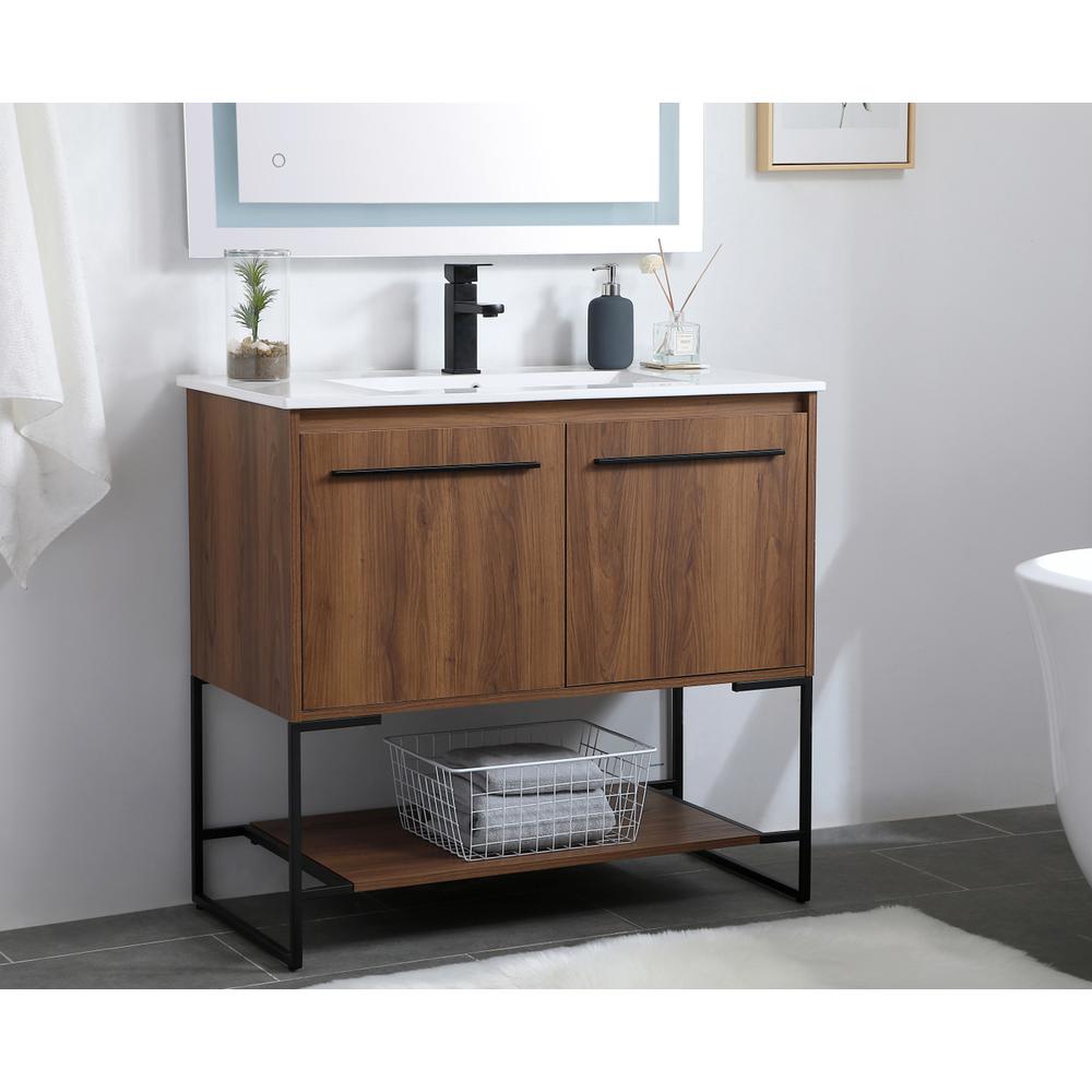 36 inch  Single Bathroom Vanity in Walnut Brown. Picture 2
