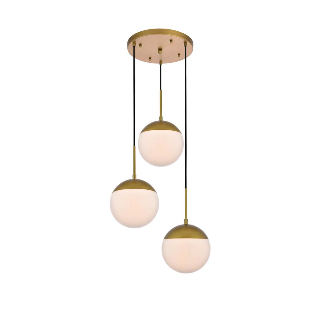 Eclipse 3 Lights Brass Pendant With Frosted White Glass. Picture 2