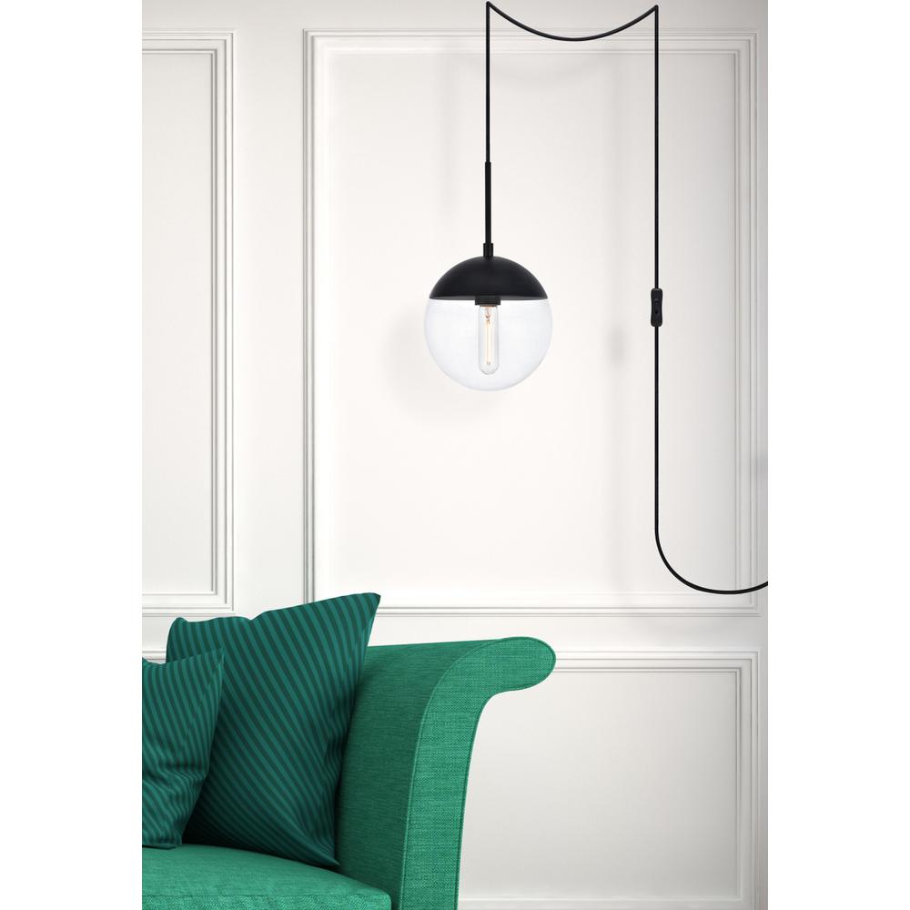 Eclipse 1 Light Black plug in pendant With Clear Glass. Picture 5