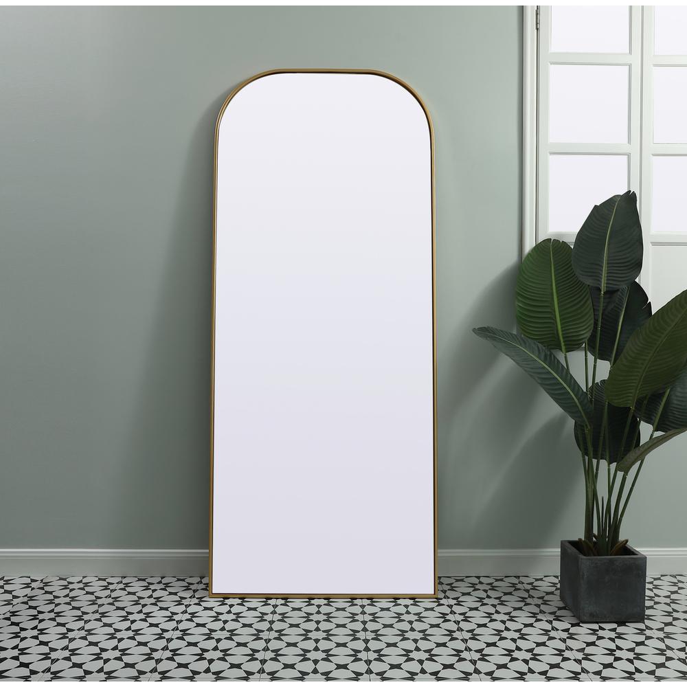 Metal Frame Arch Full Length Mirror 32x76 Inch in Brass. Picture 8