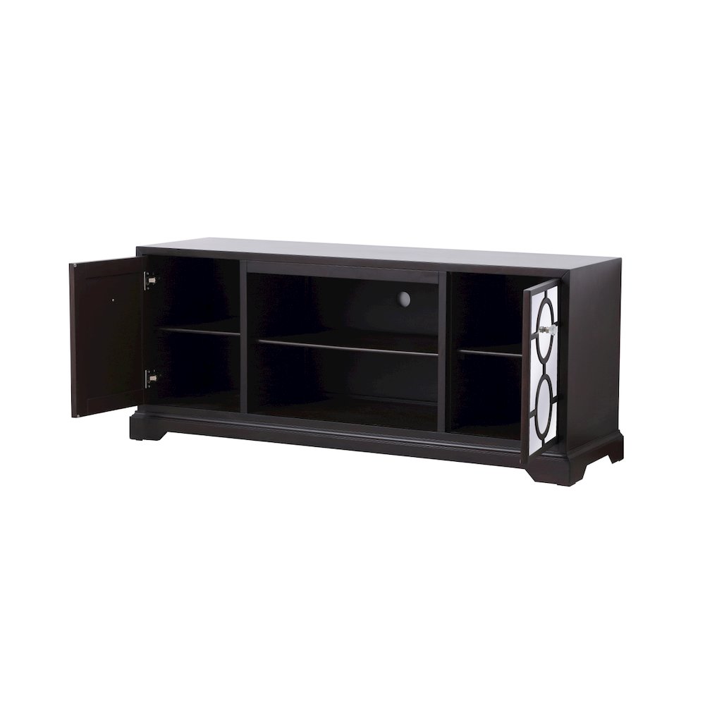 60 In. Mirrored Tv Cabinet Stand In Dark Walnut. Picture 8