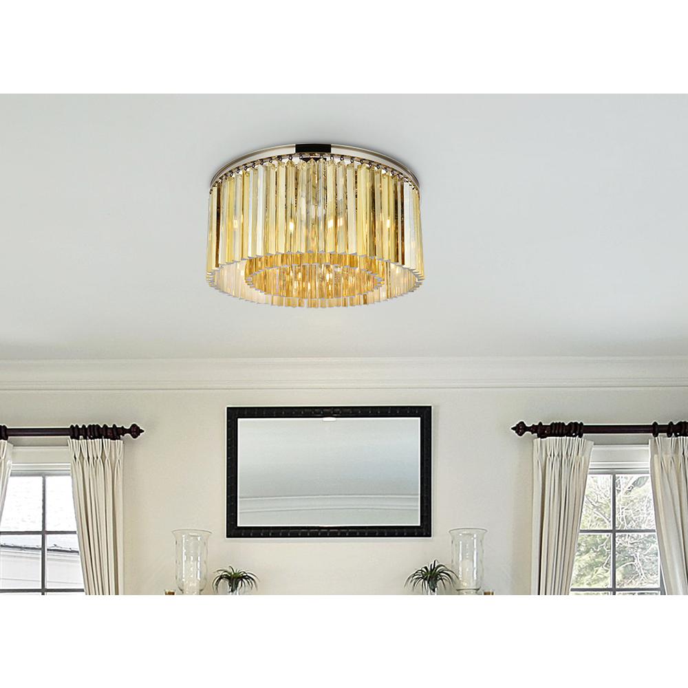 Sydney 8 light polished nickel Flush Mount Golden Teak (Smoky) Royal Cut Crystal. Picture 8
