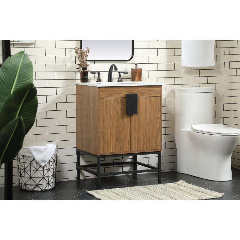 24 inch Single bathroom vanity in walnut brown. Picture 2