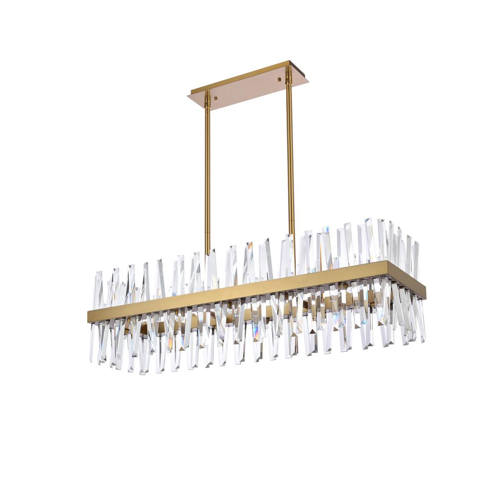 Serephina 42 inch crystal rectangle chandelier light in satin gold. Picture 6