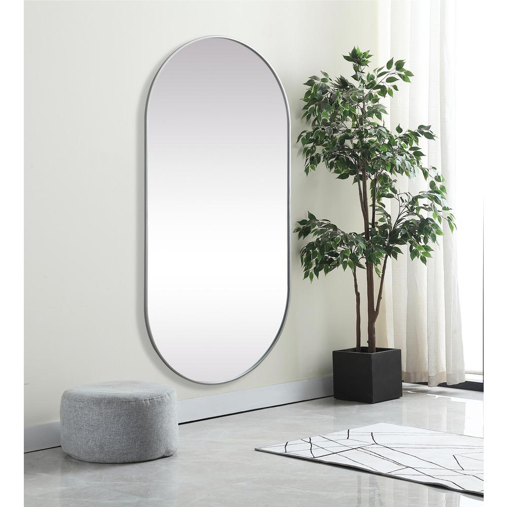 Metal Frame Oval Mirror 36x72 Inch in Silver. Picture 2