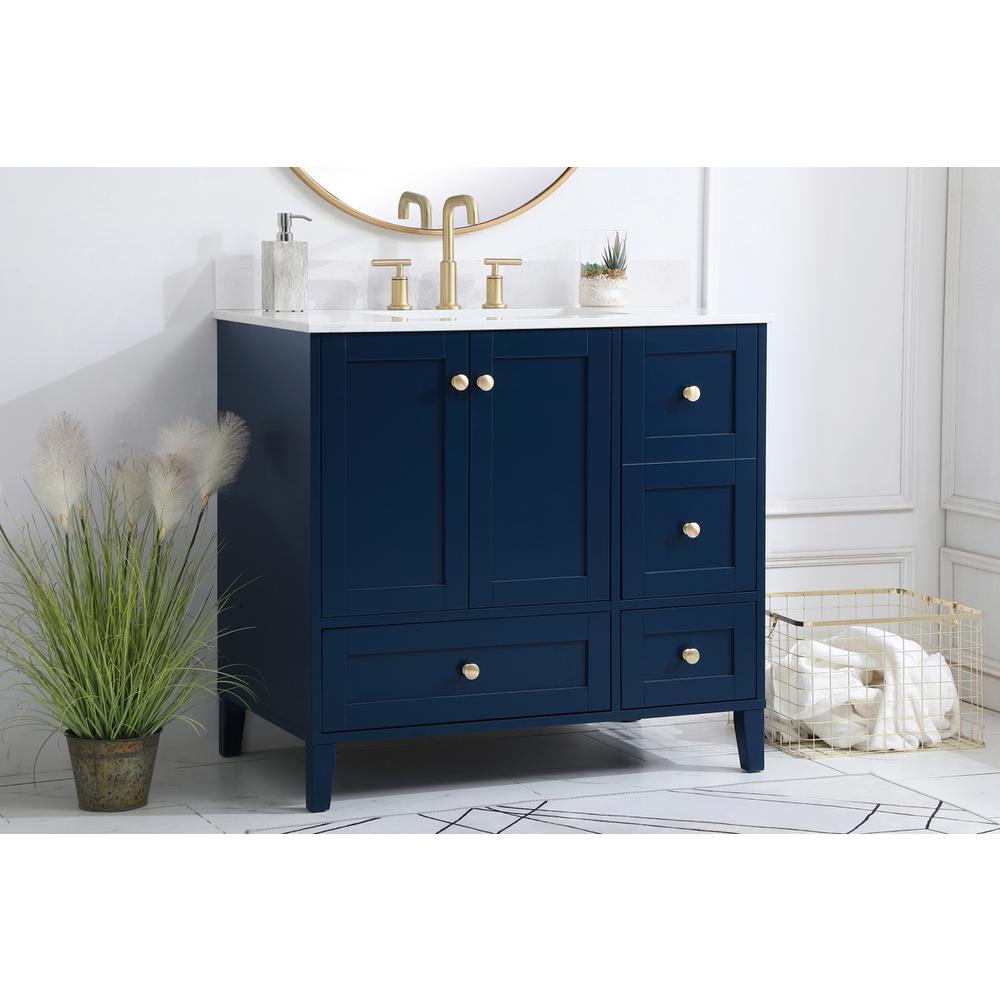 36 inch Single Bathroom Vanity in Blue with Backsplash. Picture 2