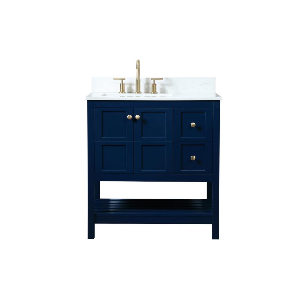 32 inch Single bathroom vanity in blue with backsplash. Picture 1