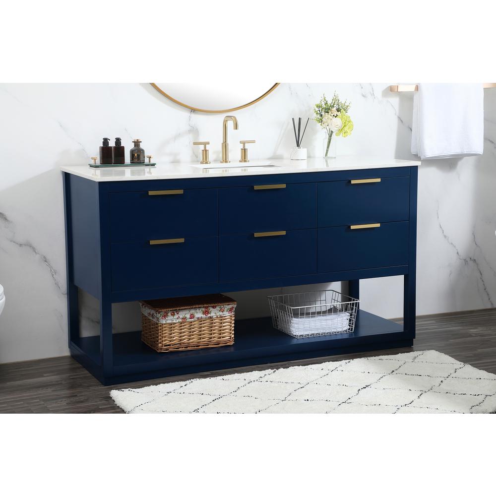 60 inch Single bathroom vanity in blue. Picture 2