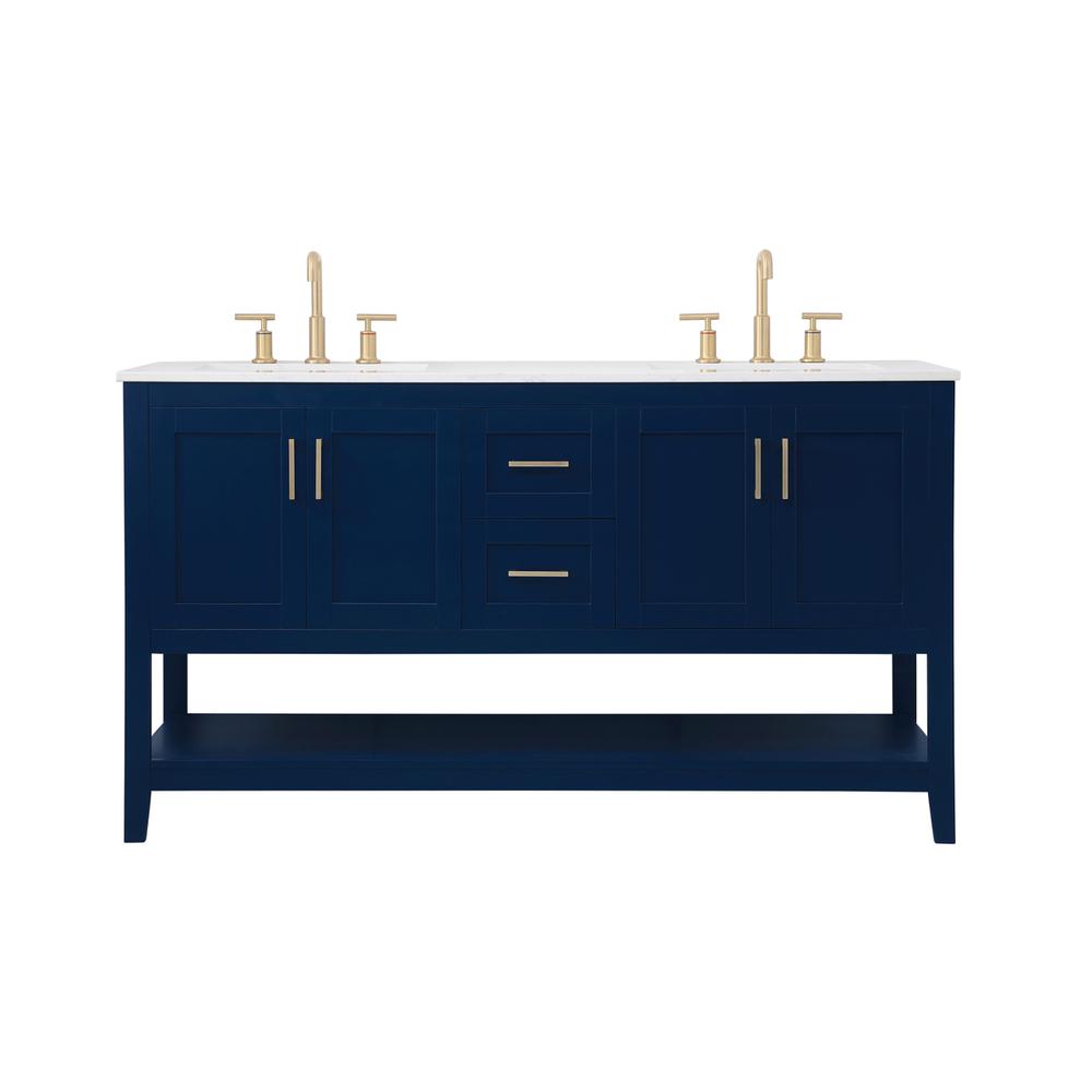 60 inch Double Bathroom Vanity in Blue. Picture 1
