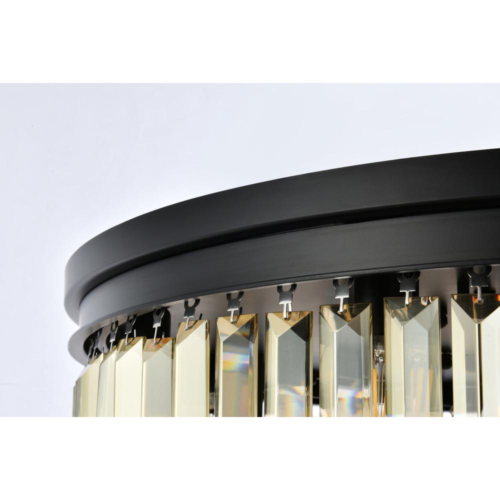 Sydney 17 light Matte Black Flush Mount Golden Teak (Smoky) Royal Cut Crystal. Picture 4