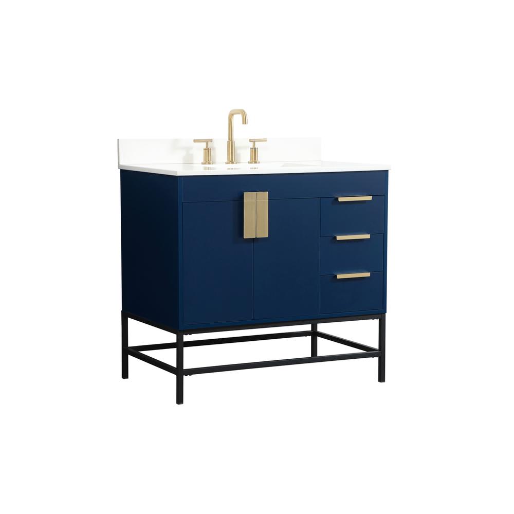 36 inch Single bathroom vanity in blue with backsplash. Picture 7
