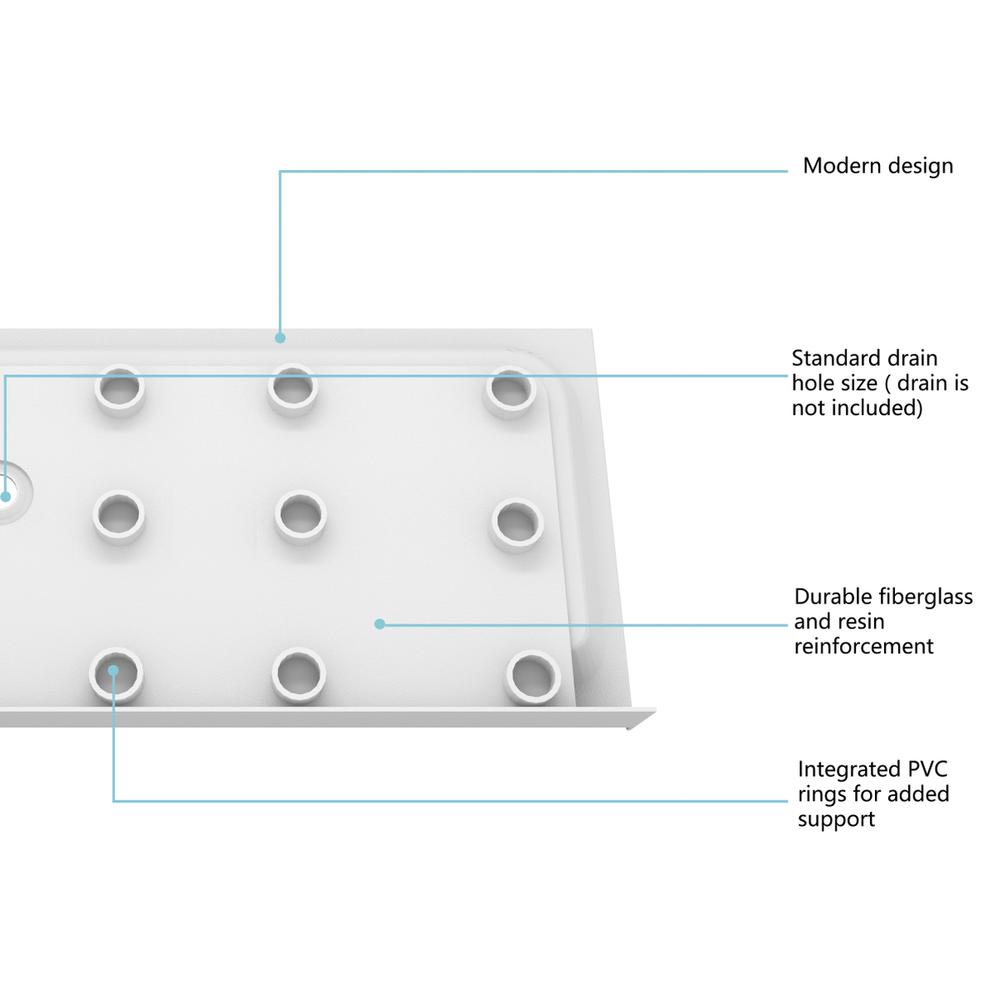 60x32 inch Single threshold shower tray right drain in glossy white. Picture 9