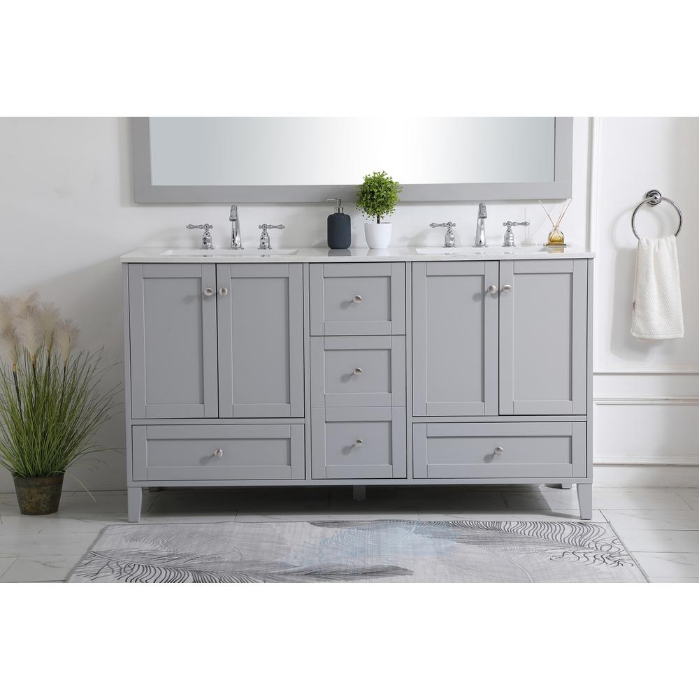 60 inch Double Bathroom Vanity in Grey. Picture 14