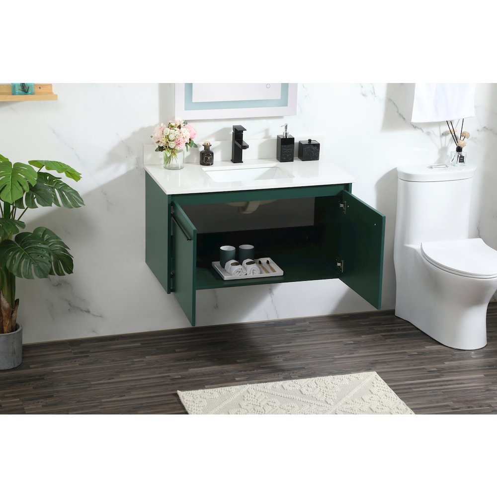 36 Inch Single Bathroom Vanity In Green With Backsplash. Picture 4