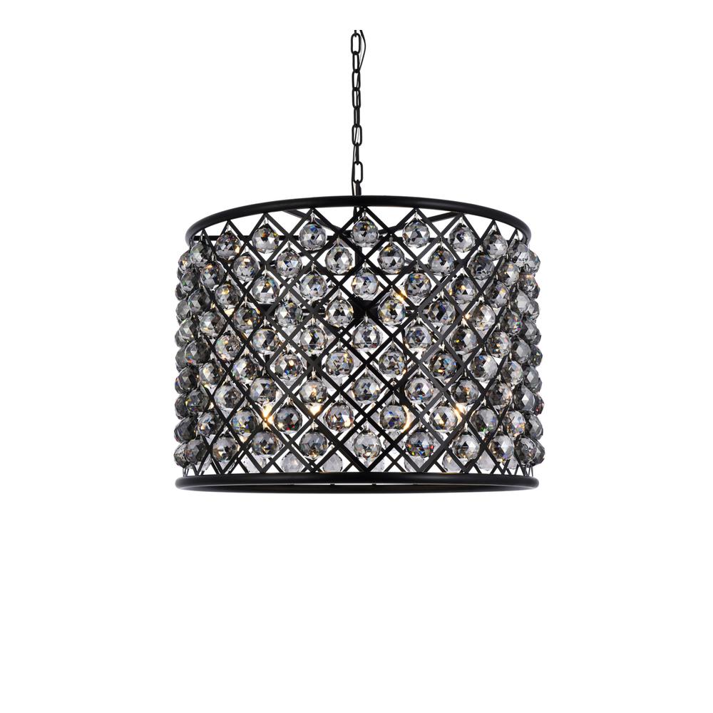 Madison 8 light Matte Black Chandelier Silver Shade (Grey) Royal Cut Crystal. Picture 2