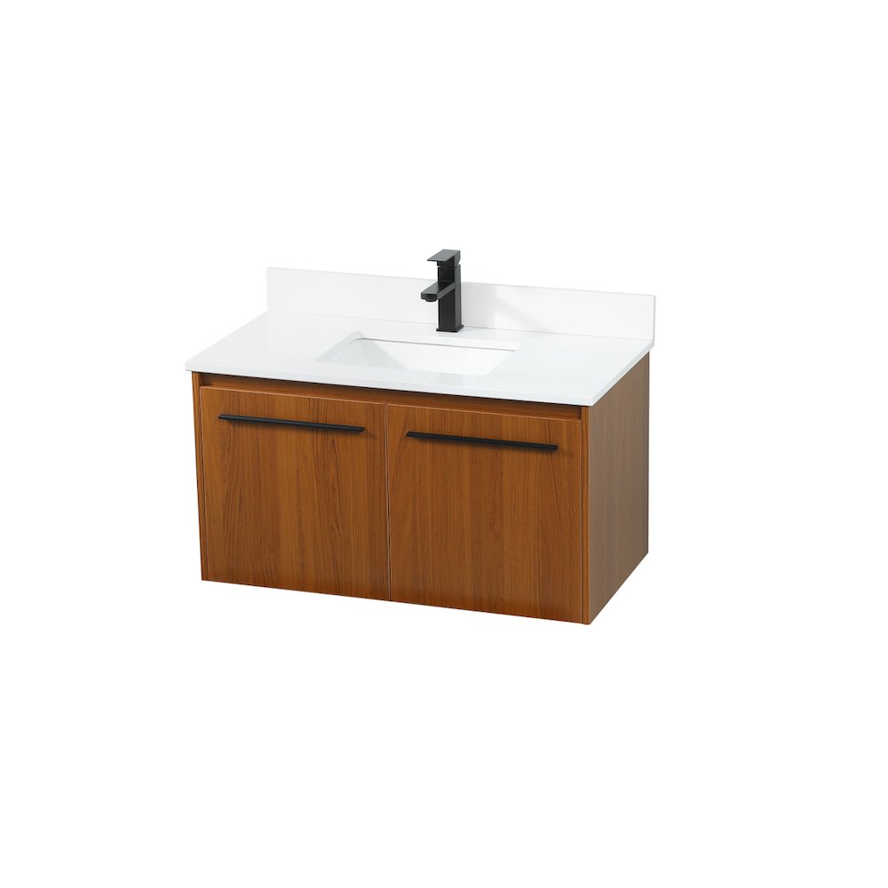 36 Inch Single Bathroom Vanity In Teak With Backsplash. Picture 9