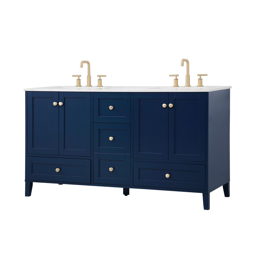 60 inch Double Bathroom Vanity in Blue. Picture 6